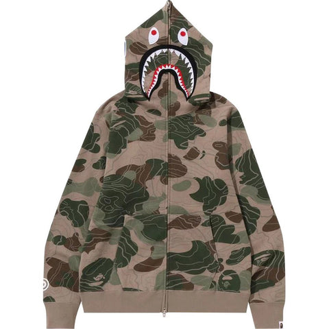BAPE Layered Line camo Shark Full Zip Hoodie 'Beige'