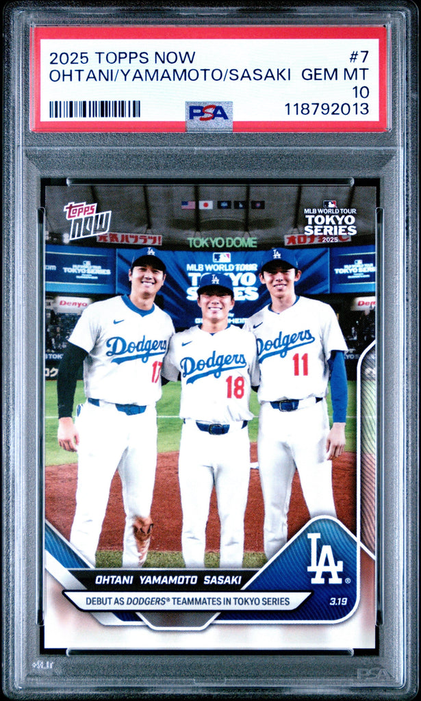 Graded 2025 Topps Now Shohei Ohtani/Yoshinobu Yamamoto/Roki Sasaki #7 Baseball Card PSA 10 Gem Mint
