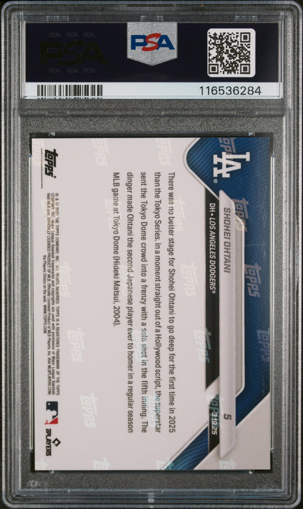 Graded 2025 Topps Now Shohei Ohtani #5 Reigning MVP Launches His 1st HR of 2025 Baseball Card PSA 10 Gem Mint