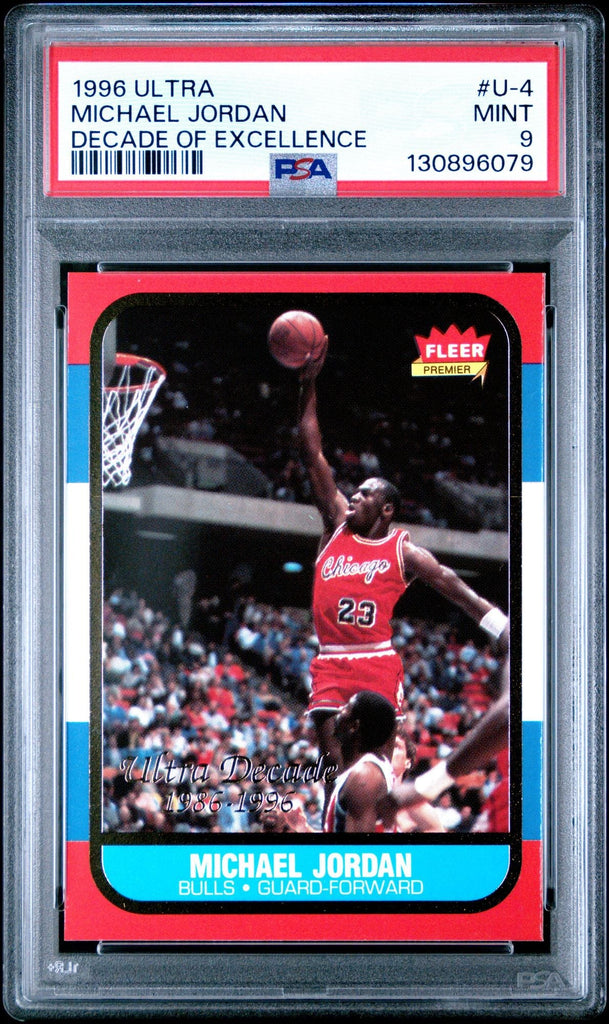 Graded 1996 Fleer Ultra Michael Jordan #U4 Decade of Excellence Rookie Reprint Basketball Card PSA 9 Mint
