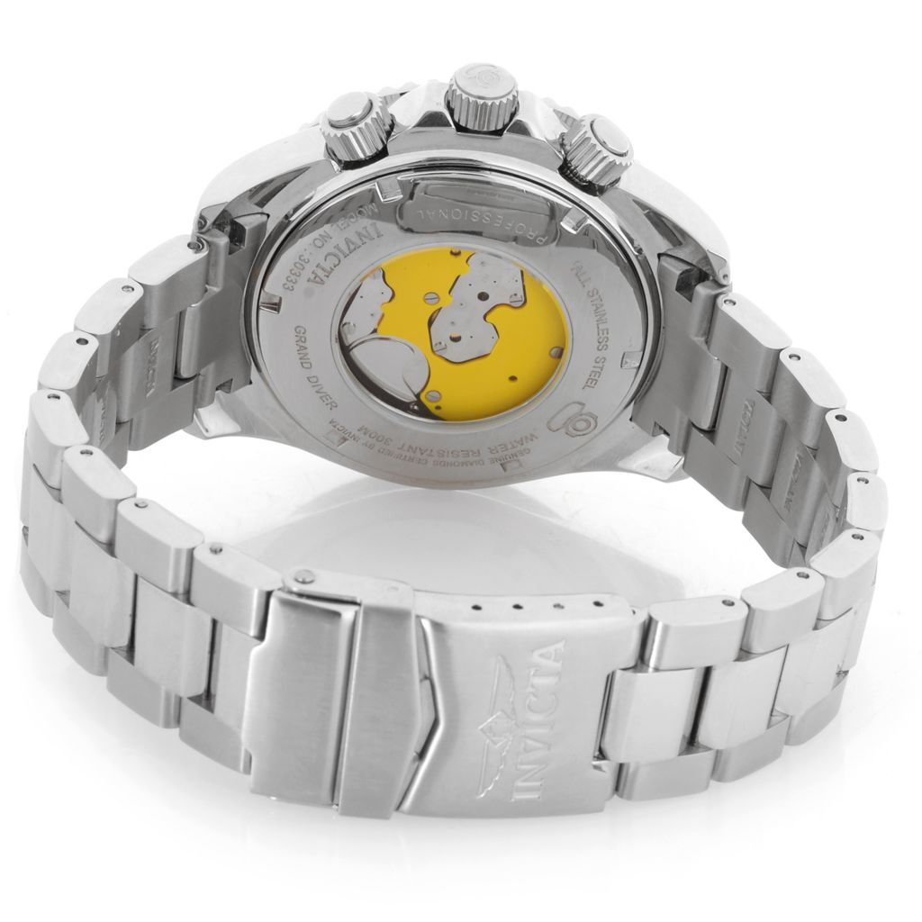 INVICTA 47MM GRAND DIVER QUARTZ CHRONO DIAMOND PAVE STAINLESS BRAC WATCH