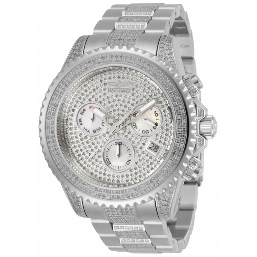 INVICTA 47MM GRAND DIVER QUARTZ CHRONO DIAMOND PAVE STAINLESS BRAC WATCH