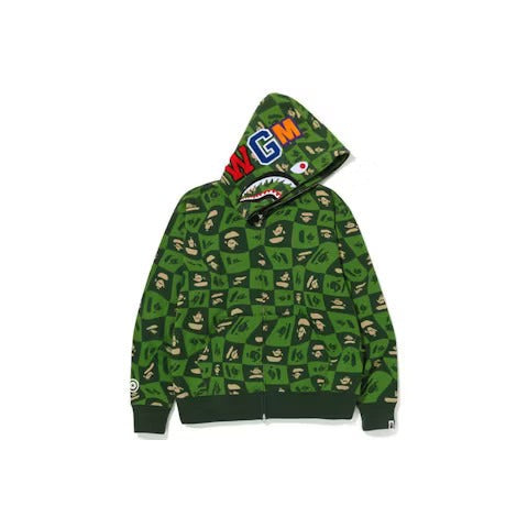 BAPE Distortion Shark Relaxed Fit Full Zip Hoodie Green