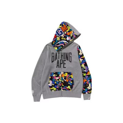 BAPE Multi Camo NYC Logo Shark Full Zip Hoodie Grey