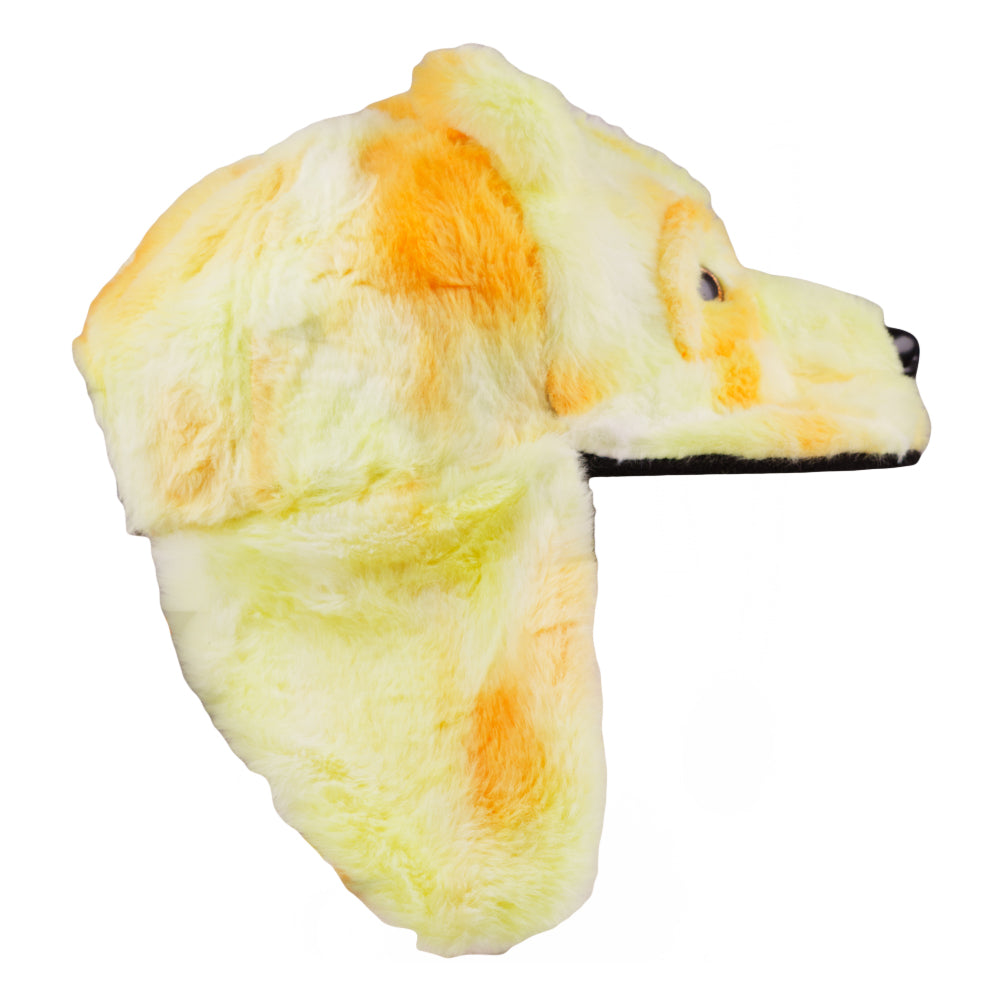 Orange Bear Fur Earflap Snapback Hat