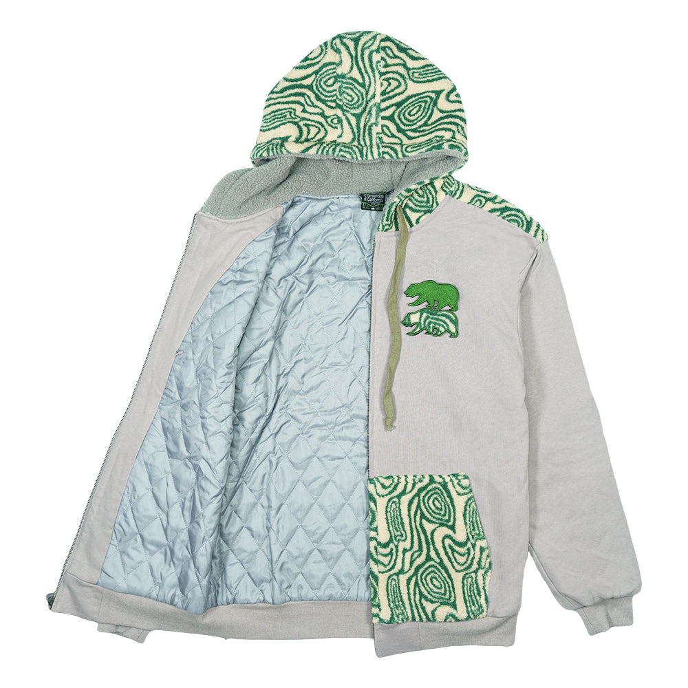 Removable Bear Green Fur Zip Up Hoodie
