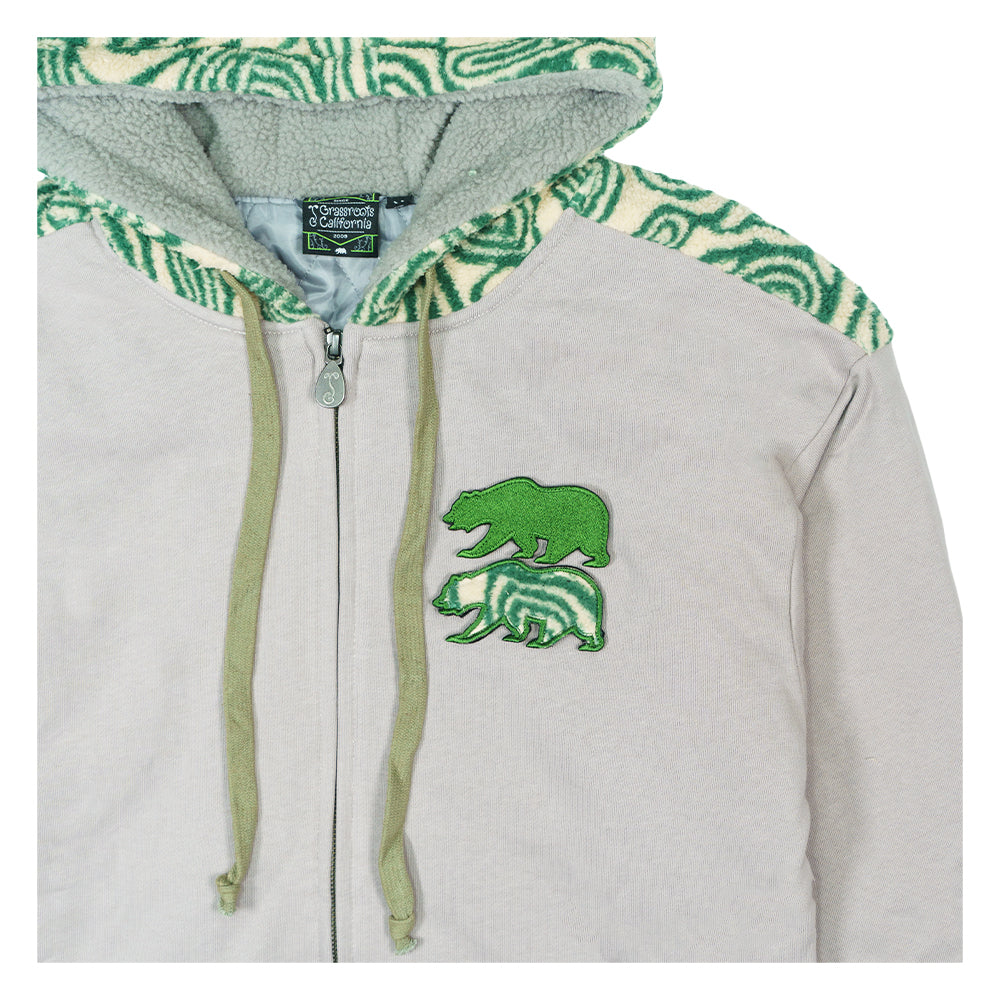 Removable Bear Green Fur Zip Up Hoodie