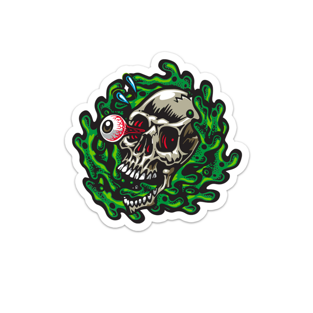 Jimbo Phillips Never Summer Green Skull Sticker