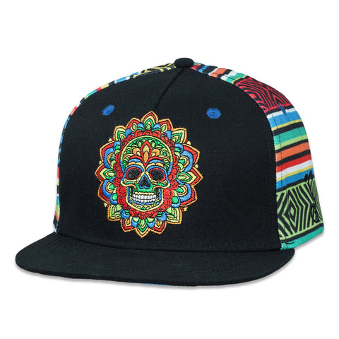 Dia De Los Muertos Sugar Skull Black Snapback Hat