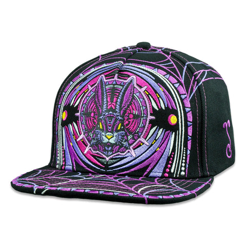 Psychedelic Bunny Black Snapback Hat