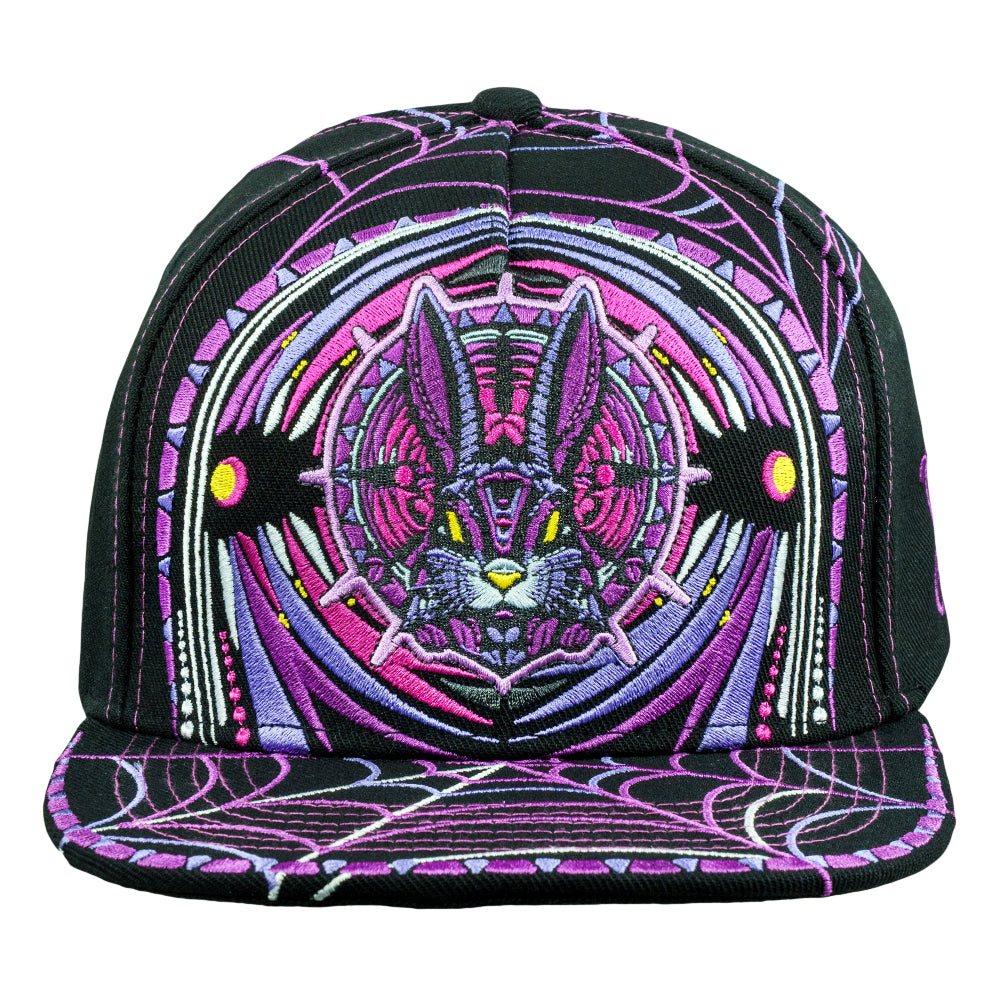 Psychedelic Bunny Black Snapback Hat