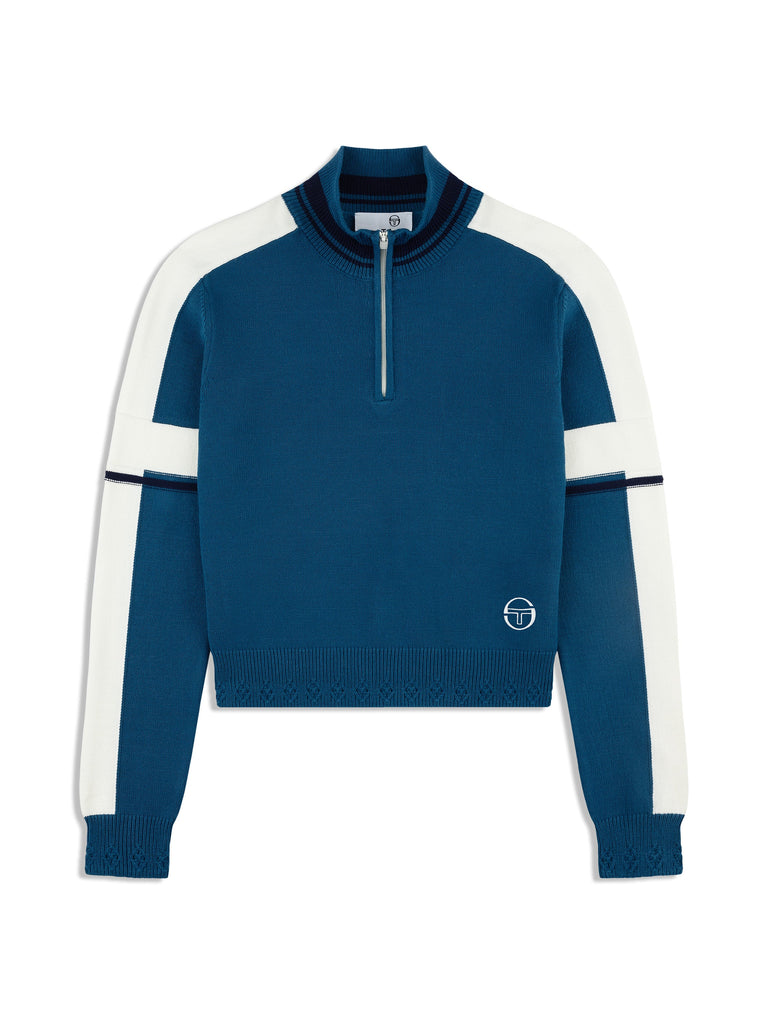 Nota Knit Quarter Zip- Mykonos Blue