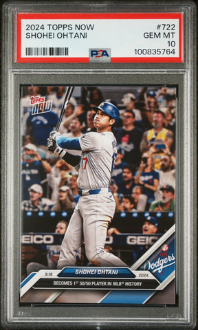 Graded 2024 Topps Now Shohei Ohtani #722 1st 50/50 Player in MLB History Baseball Card PSA 10 Gem Mint