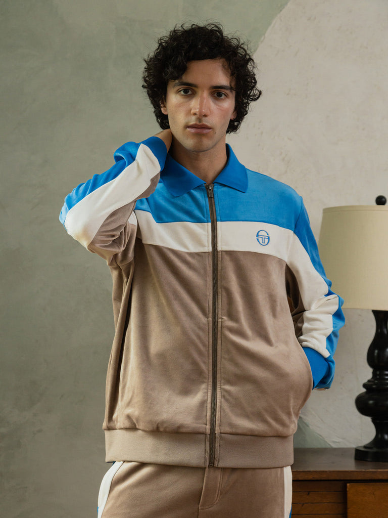 Lazaro Velour Track Jacket- Taupe Grey