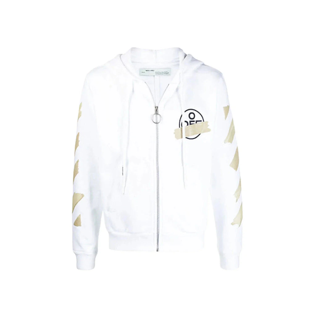 OFF-WHITE Tape Diag Arrows Zip Up Hoodie White