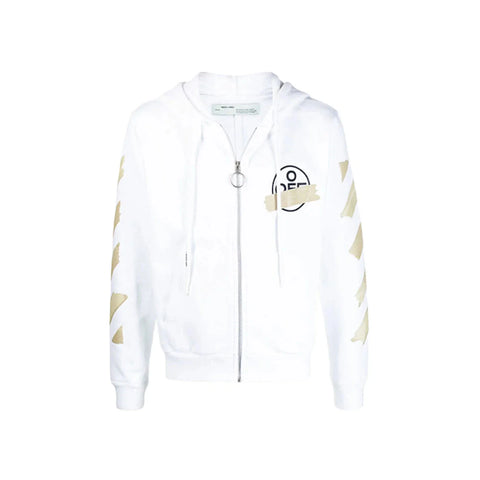 OFF-WHITE Tape Diag Arrows Zip Up Hoodie White