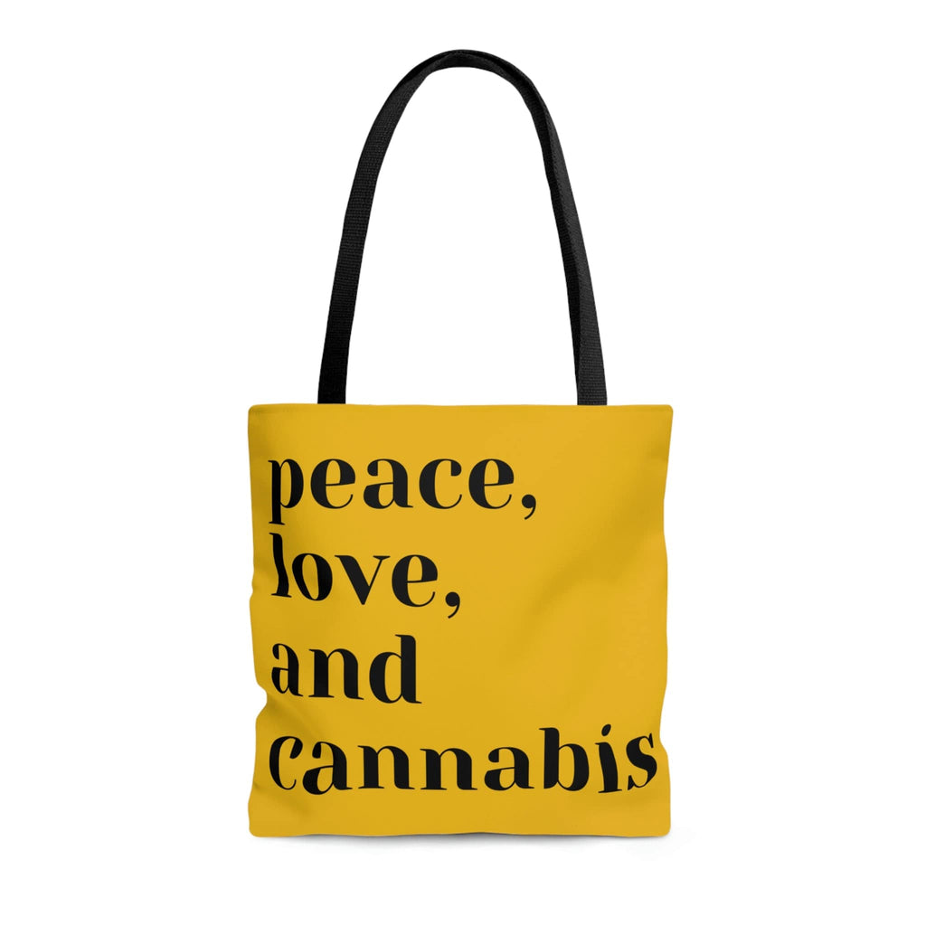 Peace, Love and Cannabis Yellow Tote Bag