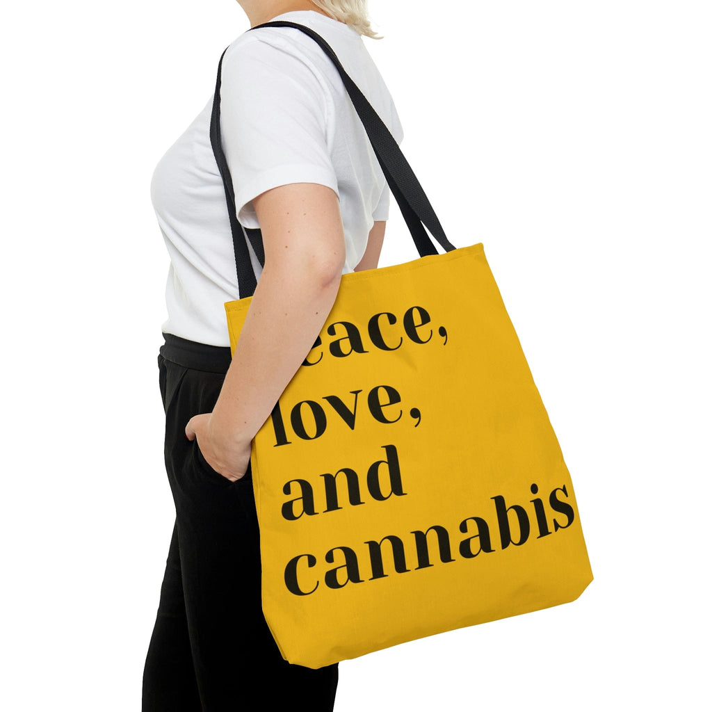 Peace, Love and Cannabis Yellow Tote Bag