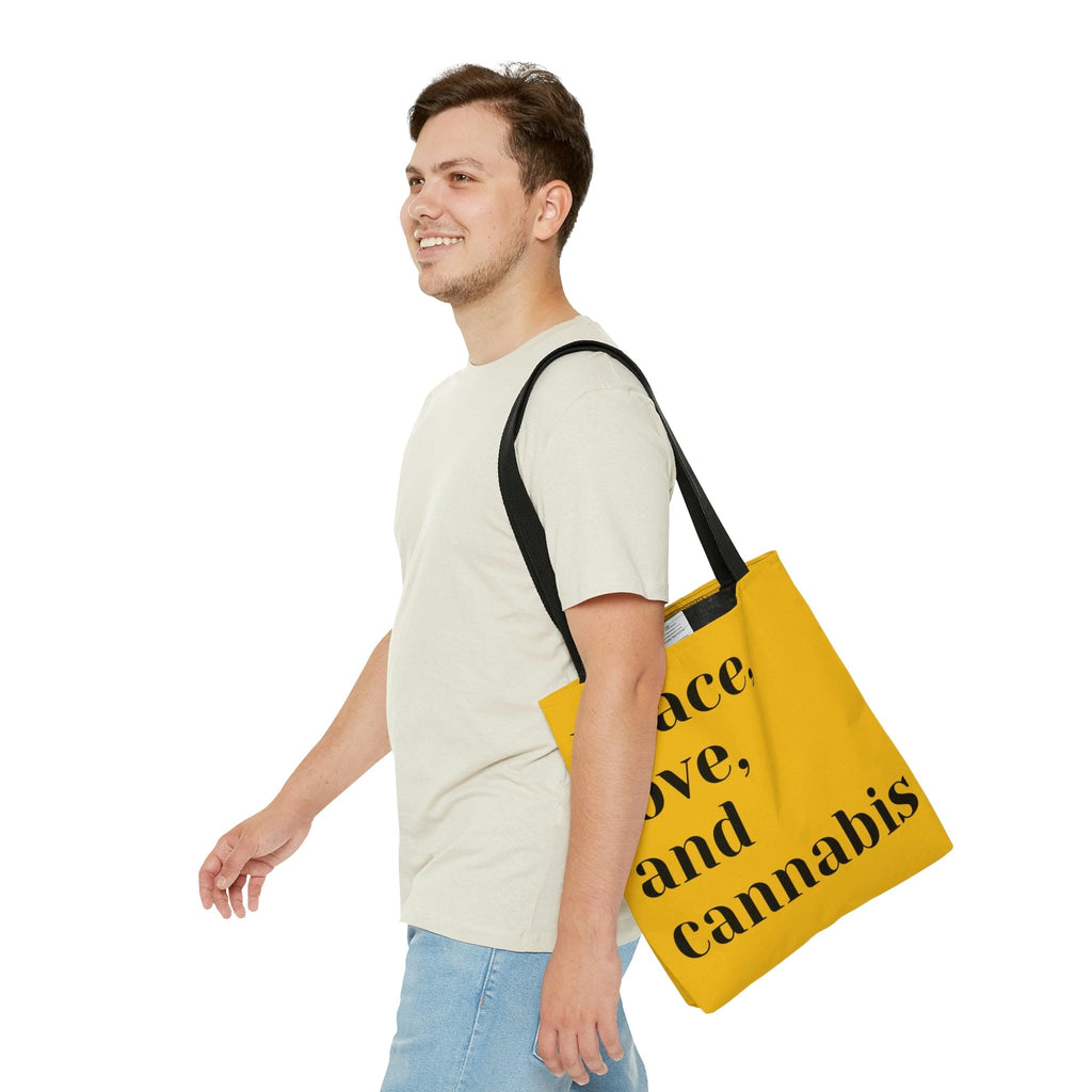 Peace, Love and Cannabis Yellow Tote Bag