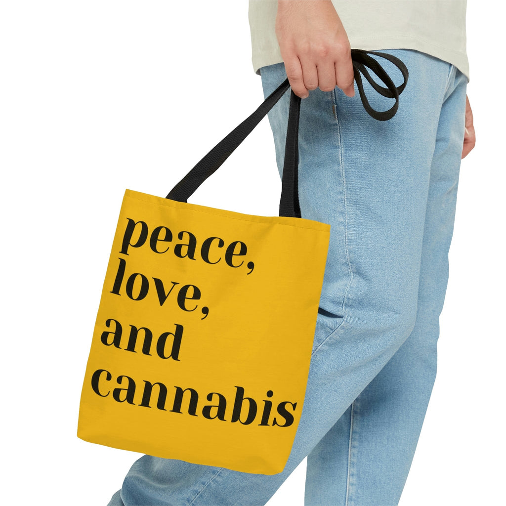Peace, Love and Cannabis Yellow Tote Bag