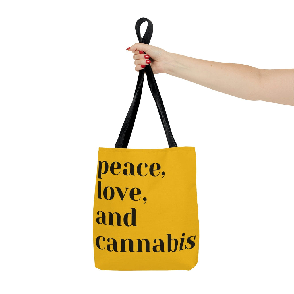 Peace, Love and Cannabis Yellow Tote Bag