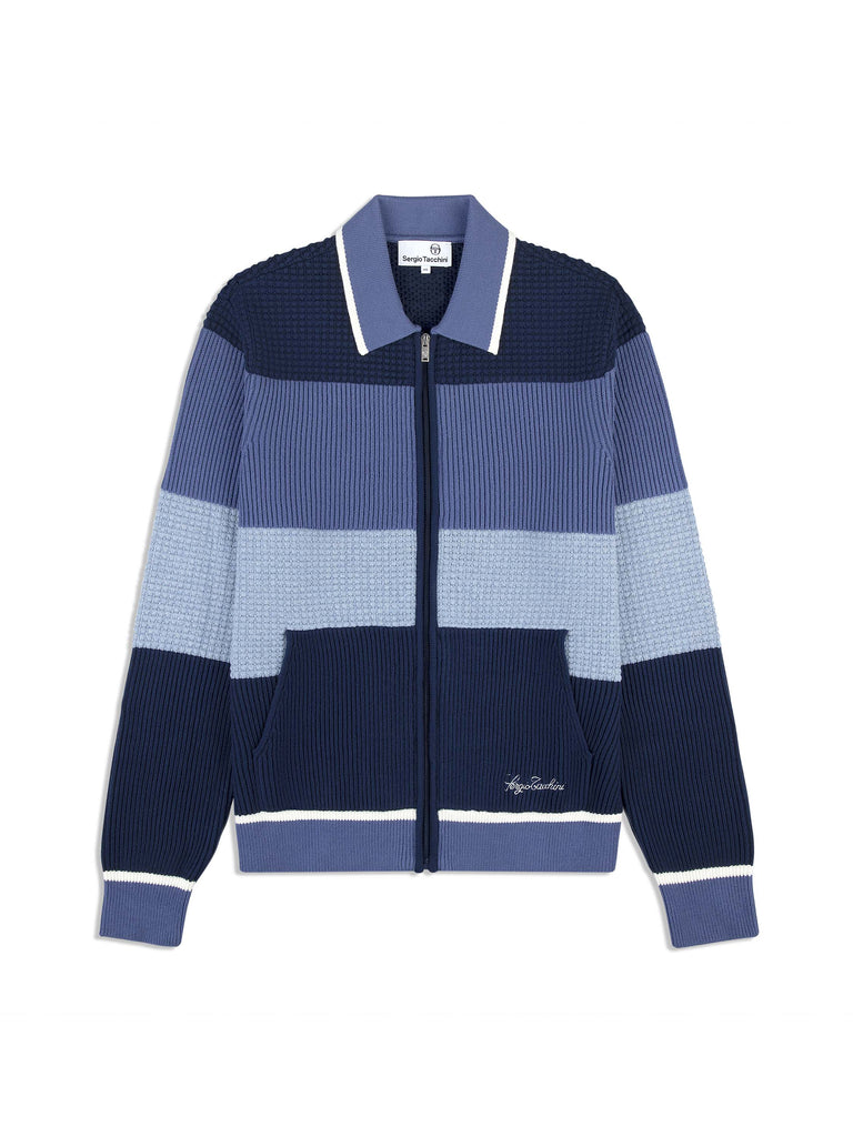 Enzo Striped Track Jacket- Faded Denim