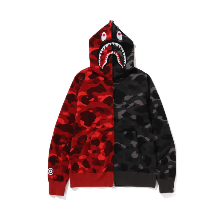 BAPE COLOR CAMO SEPARATE SHARK FZ HOODIE (Red/Black)