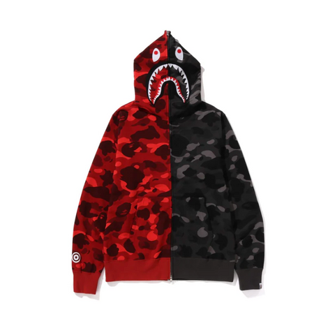 BAPE COLOR CAMO SEPARATE SHARK FZ HOODIE (Red/Black)