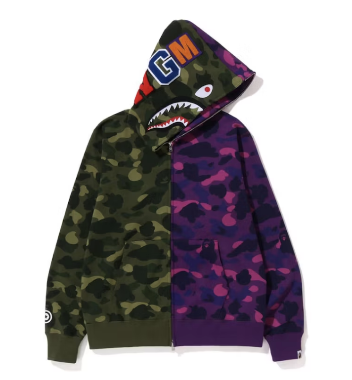 BAPE Color Camo Shark Full Zip Hoodie (FW22) (Green/Purple)
