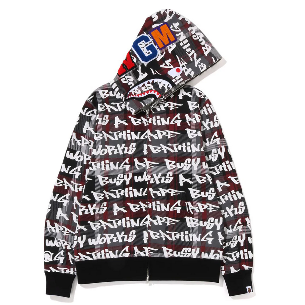 Bape Graffiti Check Shark Full Zip Hoodie (Black)