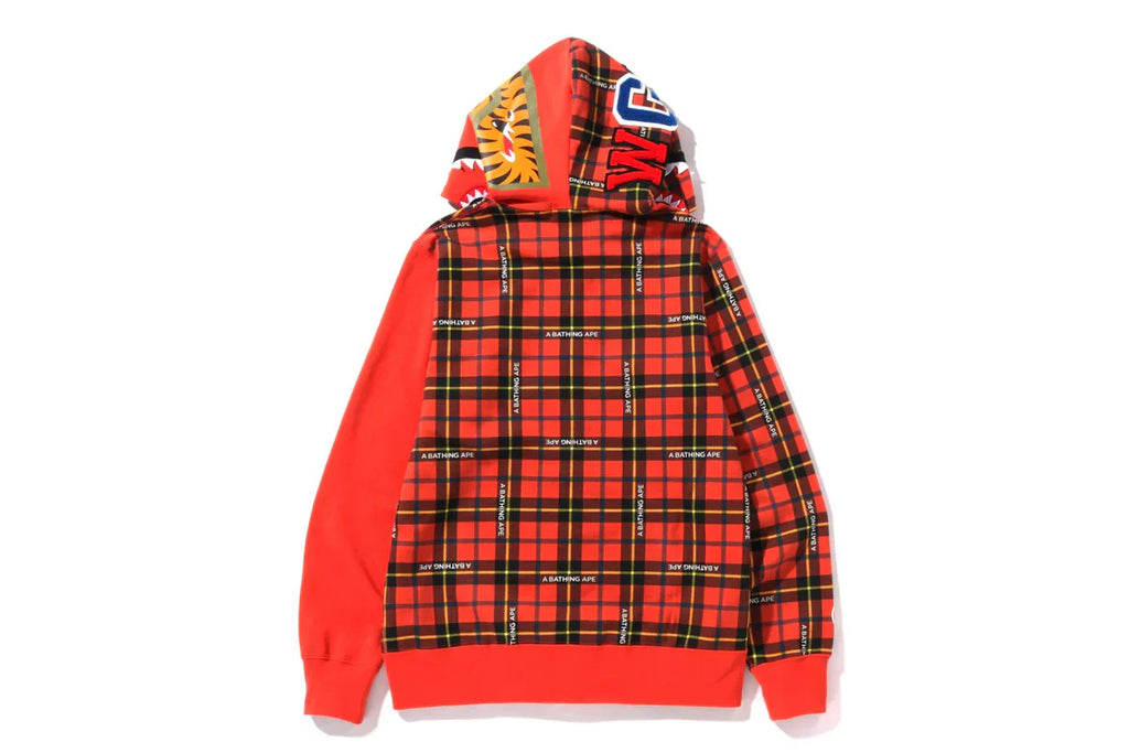 BAPE Logo Check Shark Full Zip Hoodie Red