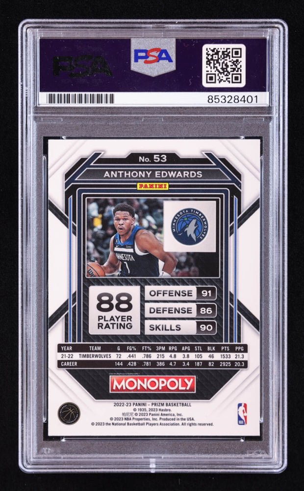 Anthony Edwards Signed 2022-23 Panini Prizm Monopoly #53 (PSA)