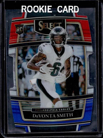 Devonta smith 2021 panini select die cut red white and blue prizm rookie card
