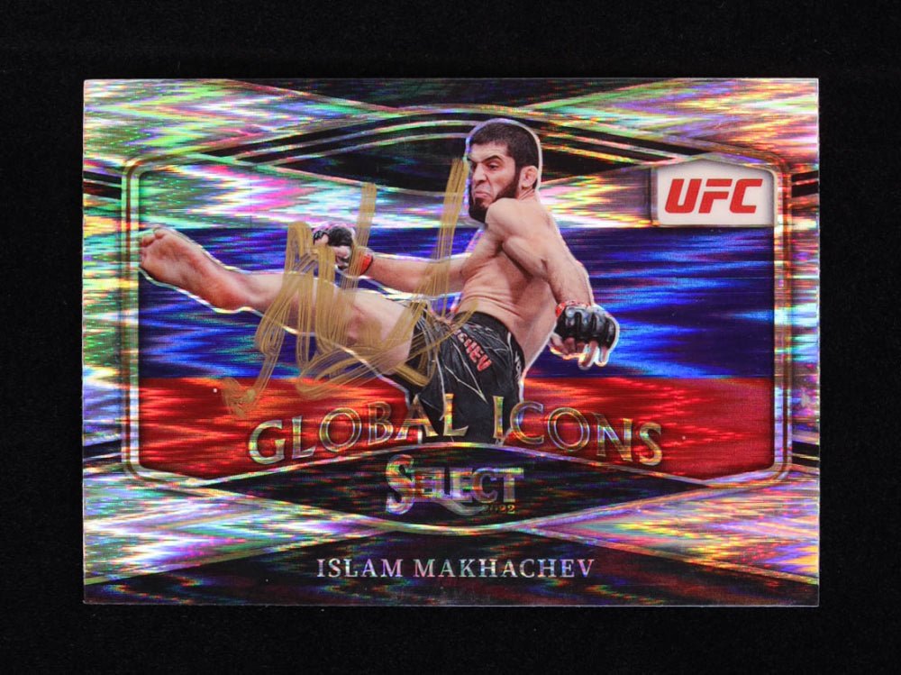 Islam Makhachev Signed 2022 Select UFC Global Icons Prizms Flash #16 (Beckett)