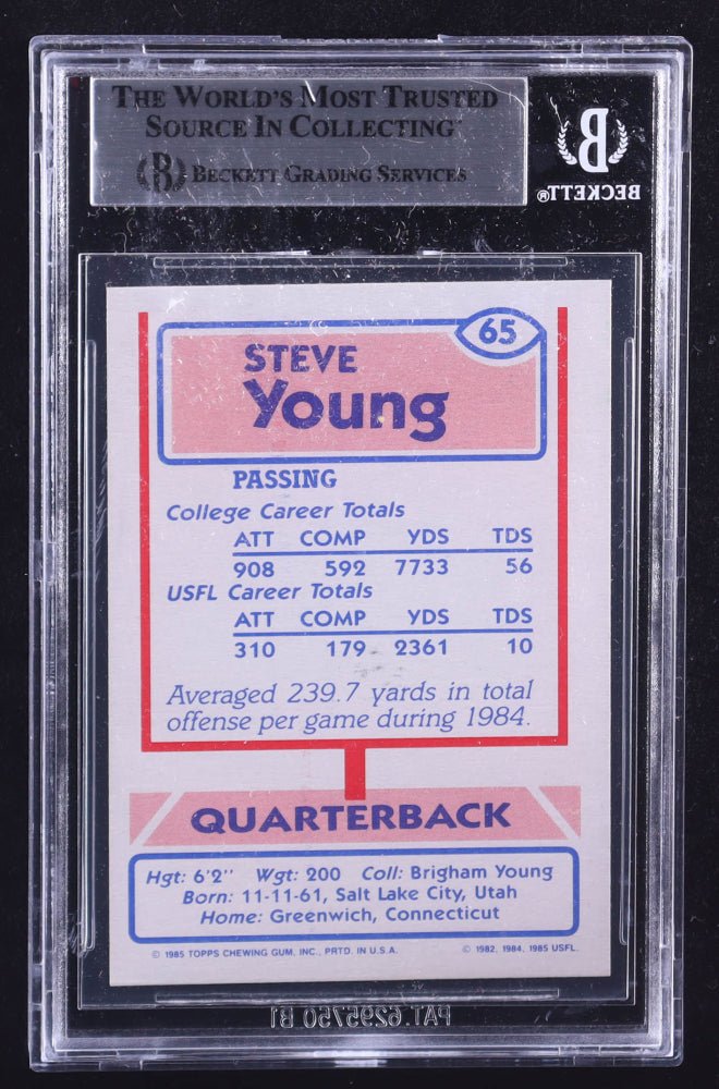 Steve Young Signed 1985 Topps USFL #65 RC (BGS) Rookie Card