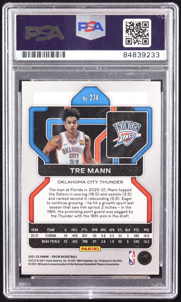 Tre Mann Signed 2021-22 Panini Prizm #274 RC (PSA) Rookie Card