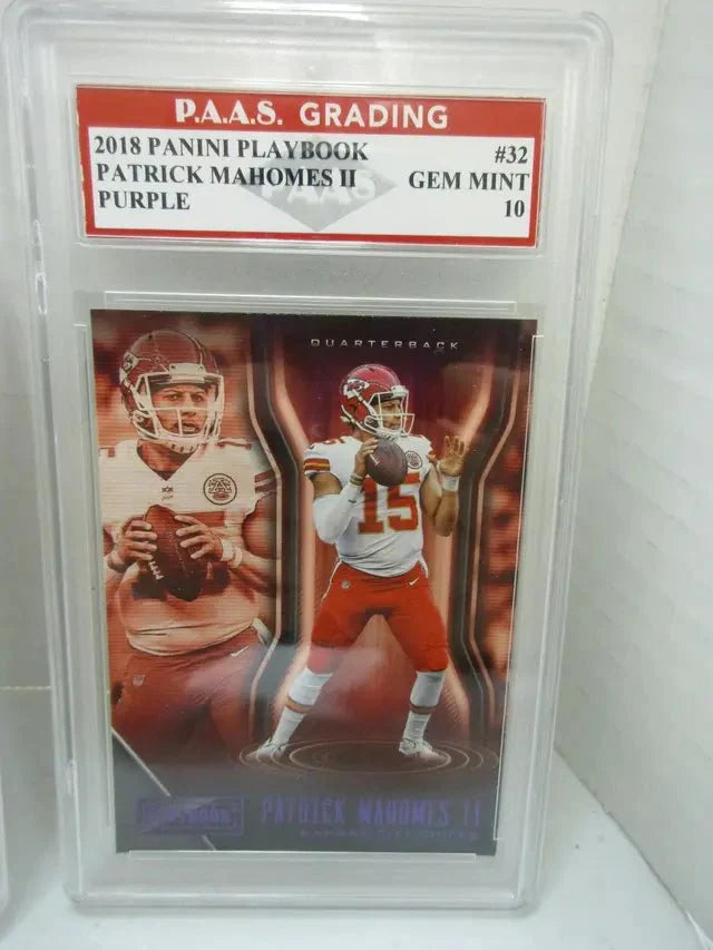 Patrick Mahomes II Chiefs 2018 Panini Playbook Purple #32 graded PAAS Gem Mint 10